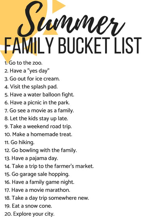 Activities For Families, Summer Bucket List For Toddlers, Summer Bucket List With Toddler, Family Bucket List Ideas, Summer List Ideas, Summer Bucket List Activity For Kids, Summer Schedule For Kids 9-12, Summer Time Activities, Family Bucket List