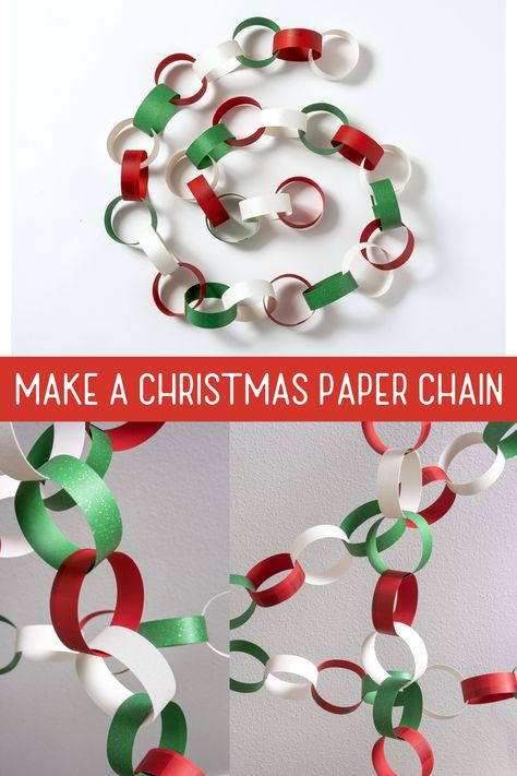 Construction Paper Chains Christmas, Paperchain Christmas Decoration, Paper Links Chain Christmas, Construction Paper Chain, Christmas Chains Paper, Christmas Decor Crafts For Kids, Hanging Christmas Crafts For Kids, Christmas Decor Diy Easy, Construction Paper Garland Christmas