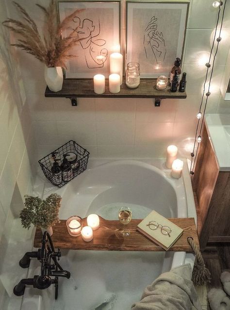 Bathroom Tray Decor Ideas, Bathroom Tray Decor, Next At Home, Spa Bathroom Decor, Tray Decor Ideas, Glam Bathroom, Spa Inspired Bathroom, Cozy Bathroom, Bathtub Decor