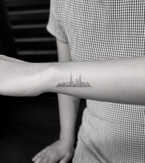 MR.K® on Instagram: “her hometown 🇨🇳 #shanghai #mrktattoo” Hometown Tattoo, Country Tattoo, Skyline Tattoo, Barcelona Tattoo, Patriotic Tattoos, Country Tattoos, Nyc Tattoo, K Tattoo, Single Needle Tattoo