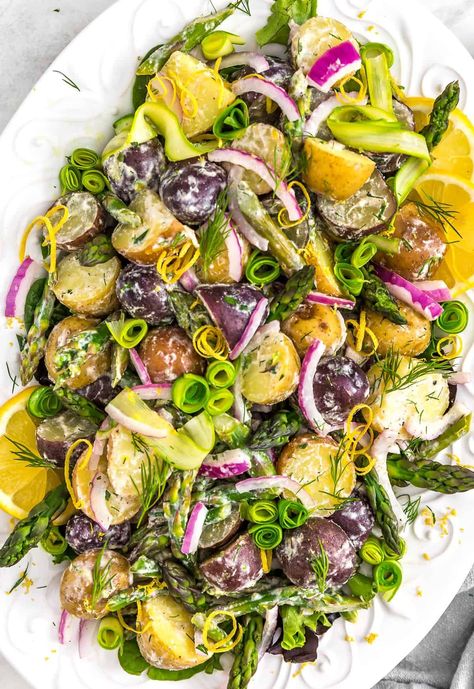 Lemon Herb Asparagus Potato Salad - Monkey and Me Kitchen Adventures Salad Asparagus, Asparagus Potato, Sauteed Asparagus, Picnic Salad, Best Asparagus Recipe, Monkey And Me Kitchen Adventures, Monkey And Me, Grilled Asparagus Recipes, Asparagus Recipes Baked