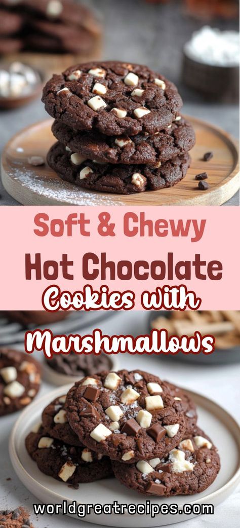 Hot Chocolate Cookies With Marshmallows, Chocolate Cookies With Marshmallows, Hot Cocoa Cookies Recipe, Hot Chocolate Cookies Recipe, Cookies With Marshmallows, Hot Chocolate Cookie Recipes, Marshmallow Cake, Hot Cocoa Cookies, Winter Drink