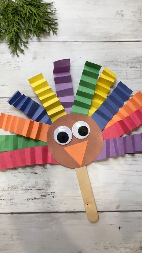 Fall Crafts For Bulletin Boards, Popsicle Turkey Craft, Turkey Puppet Craft, Turkey Craft For Preschoolers, Thanksgiving Craft Preschool, Thanks Giving Crafts For Preschoolers, Hand Turkey Craft Kids, Animals Craft For Preschoolers, Preschool Turkey Crafts