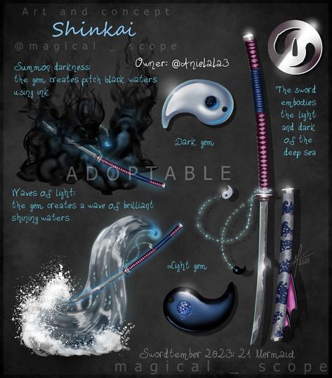 Swordtember 2023 21: Mermaid Cybernetic Arm, Elemental Magic, Super Powers Art, Pretty Knives, Magical Accessories, Dnd Dragons, Props Art, Fantasy Props, Magic Design