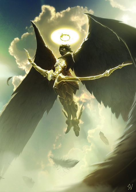 ArtStation - Under the light of Sagittarius, SR Villa Angel Warrior, Castle Art, Mythical Creatures Art, Fantasy Concept Art, Fantasy Warrior, Arte Fantasy, 판타지 아트, Angel Art, An Angel