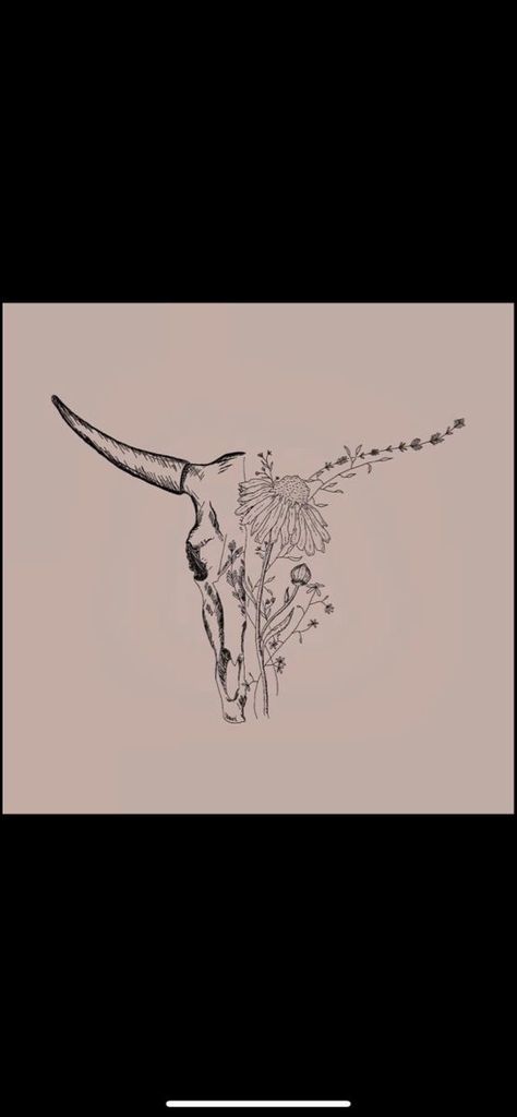 Cow Skull Tattoo On Thigh, Cow Skull Rib Tattoo, Girly Longhorn Tattoo, Longhorn Floral Tattoo, Mom And Daughter Tattoos Western, Longhorn And Flower Tattoo, Daydream Believer Tattoo, Country Skull Tattoo, Bullhead Tattoo With Flowers