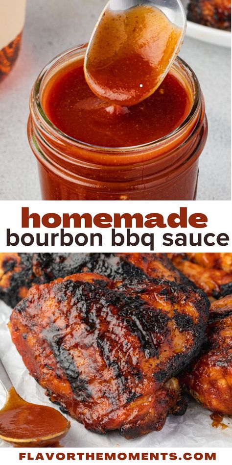 Tired of store bought barbecue sauce that's laden with sugar and preservatives? This Homemade BBQ Sauce is thick, flavorful and full of ingredients you can pronounce. It's so easy to make and it comes together in about 15 minutes! #bbqsauce #easyrecipes #diy Bar B Q Sauce Recipe, Homemade Bbq Sauce Easy, Diy Bbq Sauce, Bourbon Bbq Sauce Recipe, Spicy Sauces, Homemade Bourbon, Bourbon Bbq Sauce, Diy Seasonings, Barbecue Sauces