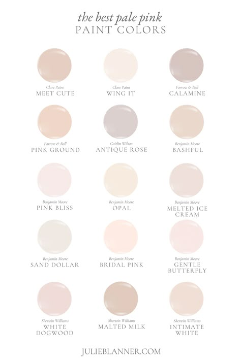 Blush White Paint Color, Pink Cream Paint Color, Chalked Blush Pink, Pink Neutral Paint, French Country Pink Paint Colors, Creamy Nursery Paint Colors, Soft Blush Paint Color, Pink Undertone Paint Colors, Blushing Bride Paint Color