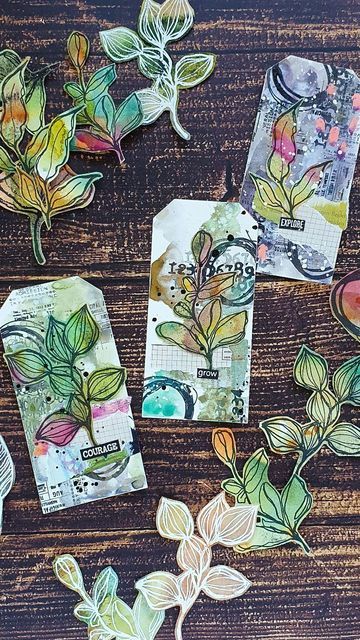 Sketchy Flowers, Mixed Media Greeting Cards, Watercolor Mixed Media, Collage With Drawing Mixed Media, Mixed Media Tags Ideas, Mixed Media Bookmarks, Mixed Media Gift Tags, Mixed Media Fall Leaves, Autumn Tags Mixed Media