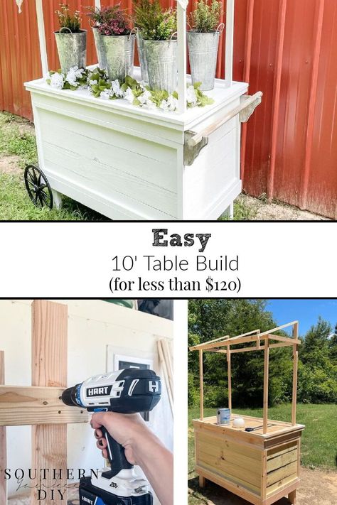 Garden Cart Ideas, Diy Wood Cart With Wheels, Diy Plant Cart With Wheels, Diy Party Cart With Wheels, Wooden Flower Cart, How To Build A Dessert Cart, How To Build A Flower Cart, Diy Flower Cart Plans, Diy Catering Cart Plans