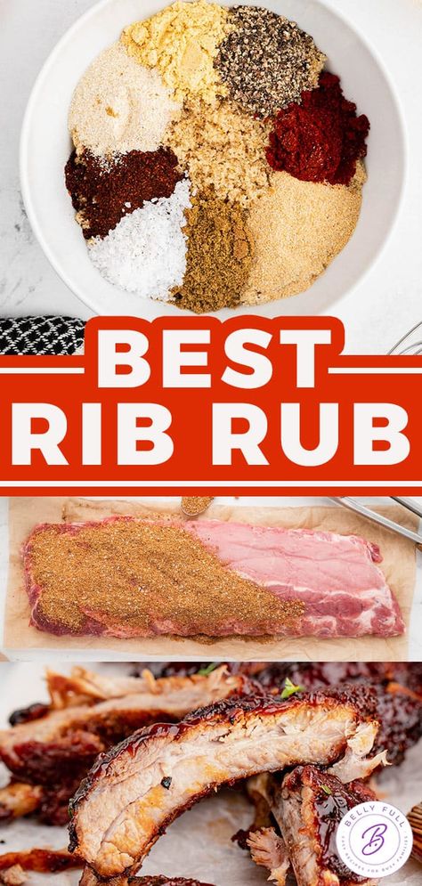 The Best BBQ Rib Rub Recipe - Belly Full Kc Bbq Rub, Bbq Ribs Rub, Bbq Ribs Seasoning Recipe, Barbeque Rub Recipe, Bbq Rub For Ribs, Barbque Rib Rub, Spare Ribs Rub Recipe, Rib Grilling Recipes, Boneless Pork Ribs Dry Rub