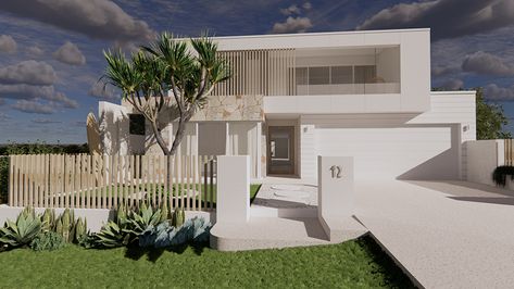 Talking Modern Coastal with Louise Roche from @VillaStyling Coastal Facade Modern, Mid Century Coastal Exterior, Coastal House Facade, Modern Coastal Facade, Modern Coastal Home Exterior, Modern Coastal Exterior, Coastal Facade, Boundary Fence, Coastal Home Exterior