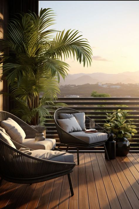 Terrace Sitting Ideas, Balcony Ideas Apartment Winter, Relaxing Outdoor Spaces, Decorating Balcony, Hotel Balcony, Rooftop Patio Design, Backyard Layout, Grey Bedroom Decor, Balcony Chairs