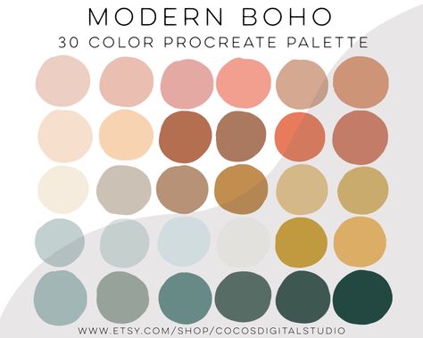 Color Palette Cool, Boho Wedding Guest Book, Boho Wedding Guest, Procreate Color Palette, Color Schemes Colour Palettes, Diy Vanity, Boho Theme, Bohemian Colors, Color Palette Design