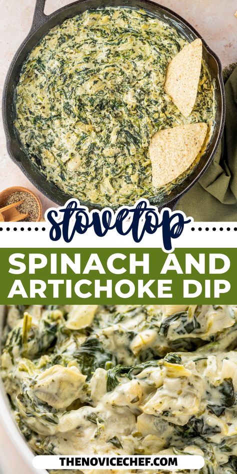 “Spin dip” is a classic party dip for a reason: it’s seriously irresistible! And this easy stovetop recipe is truly The Best Spinach Artichoke Dip - simple to make, creamy and lush, and boldly flavorful. Grab your chips and let’s get cooking! Spinach Dip Stove Top, Spi Ach Artichoke Dip, Spinach Artichoke Dip Without Sour Cream, Skillet Spinach Dip, Stovetop Spinach Artichoke Dip, Spinach Artichoke Dip Hot Recipe, Stove Top Spinach Dip, Spinach Artichoke Dip No Sour Cream, Cast Iron Spinach Artichoke Dip