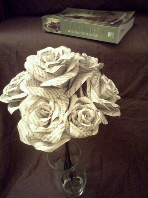 bouquet+of+paper+roses | CUSTOM Bouquet of 7 Paper Roses made from book pages. Book Lovers Wedding, Book Page Roses, Flower Boquet, The Princess Bride, Paper Bouquet, Diy Gifts For Him, Custom Bouquet, Rosé Aesthetic, Paper Flower Bouquet