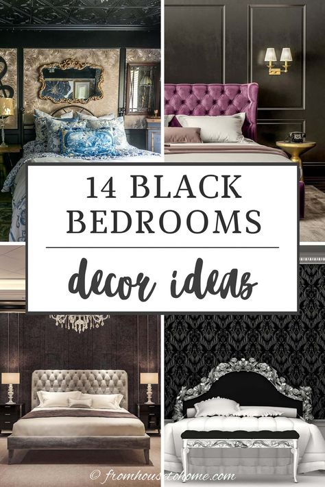 14 black bedrooms decor ideas Black Bedroom Walls, Black Bedroom Furniture Set, Yellow Headboard, Decorating With Black, Black Bedroom Ideas, Black Walls Bedroom, White Bedrooms, Black And White Bedroom, Black Bedroom Design