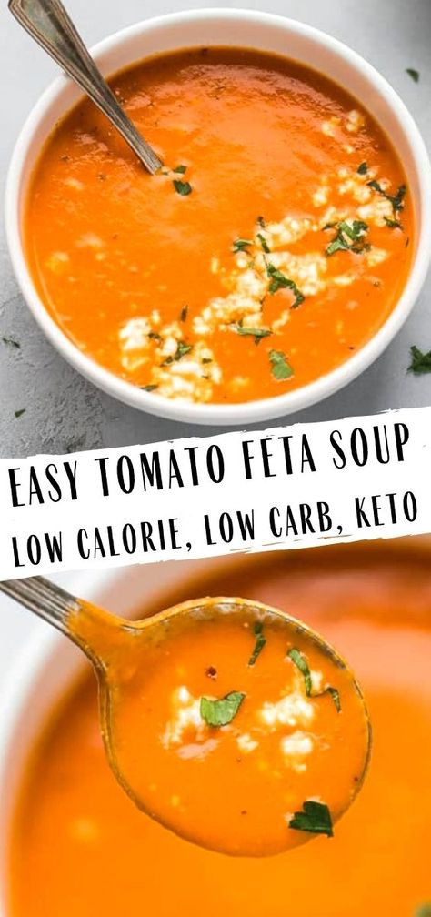 Low Calorie Meals Easy Dinners, Low Calorie Tomato Soup Recipe, Tomato Soup Low Carb, Healthy Low Calorie Meals Clean Eating, Fall Low Calorie Soup, Keto Homemade Tomato Soup, Low Calorie Creamy Tomato Soup, Low Carb Dinner Low Calorie, Low Calorie Broth Based Soup