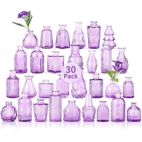 PRICES MAY VARY. Versatile Decor Accents: Ideal for kitchen, living room, office, dining area, or as captivating table centerpieces, these vases transcend their role as mere flower holders. Embrace their multifunctionality as stunning glass candle vases or reed diffusion vessels. Perfect gifts for various occasions like Christmas, Thanksgiving, weddings, housewarmings, and more, ensuring delight for your friends and loved ones. Elegance Redefined: These mini glass vases in Light Purple serve as Bridal Shower Table Centerpieces, Lavender Wedding Centerpieces, Book Launch Ideas, Small Bud Vases, Bottle Candle Holder, Bridal Shower Table, Centerpieces For Tables, Glass Vases Centerpieces, Glass Bud Vases