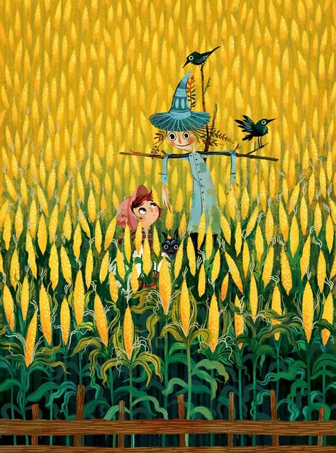 Field Illustration, Illustration Kunst, Corn Field, The Wonderful Wizard Of Oz, Crop Circles, Art And Illustration, Illustrations And Posters, Childrens Illustrations, Children's Book Illustration