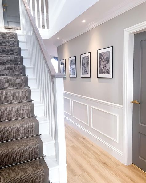 Stairs And Hallway Ideas, Stair Paneling, Cozy Basement, Home Hall Design, Narrow Hallway Decorating, House Staircase, Hallway Inspiration, Hallway Design, Hallway Designs