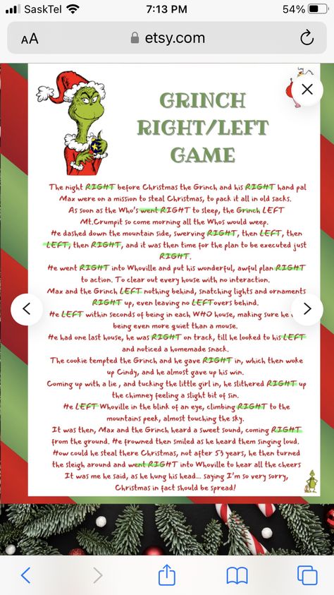 Grinch White Elephant Game, Grinch Christmas Game, Grinch Grab Punch Game, Grinch Left Right Christmas Game, Grinch School Activities, Grinch Party Games Adults, Grinch Games For Adults, Grinch Christmas Party Games, Grinch Party Games