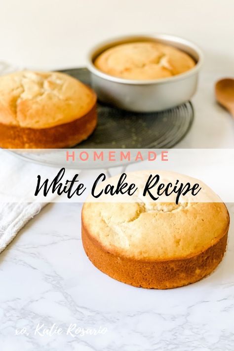 Learn how to make this perfectly moist white cake recipe.  Did you know the main difference between vanilla cake and white cake? Technically, both cakes are vanilla, but the main difference is that vanilla cake uses whole eggs or egg yolks while white cake uses egg whites.  White cake is a great recipe to have… Cakes With Egg Whites, Egg White Cake Recipe, 8 Inch Vanilla Cake Recipe, Moist White Cake Recipe, Egg White Cake, Fluffy White Cake, Homemade White Cakes, Chocolate Covered Strawberry Cake, Moist White Cake