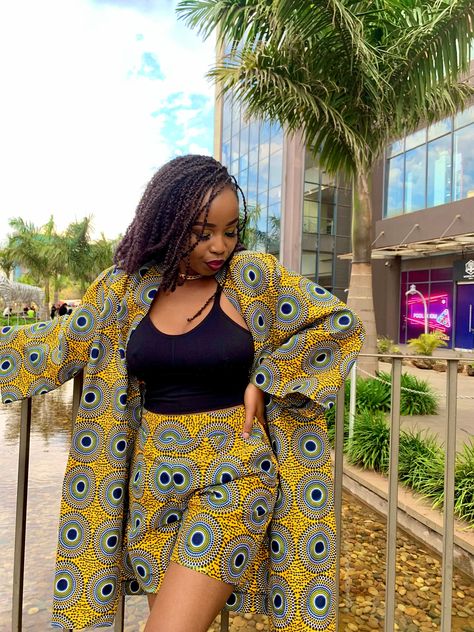 Wide Leg Shorts Outfit, Kimono With Pants, Kimono Ankara Styles, Kimono And Pants Set, African Print Two Piece, Kimono And Shorts, African Kimono, Ankara Kimono, Africa Print