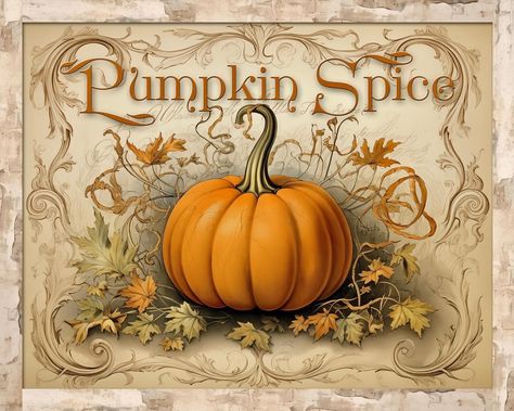 Pumpkin Engraving, Victorian Logo, Scroll Engraving, Etiquette Vintage, Fall Wall Decor, Pumpkin Fall Decor, Fall Printables, Fall Spices, Fabulous Fall