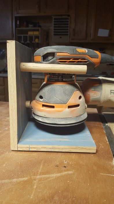 Orbital Sander Stand/holster | LumberJocks Woodworking Forum Orbital Sander Storage, Sander Storage, Electric Sander, Power Tool Storage, Orbital Sander, Tools Storage, French Cleat, Workshop Ideas, Workshop Storage