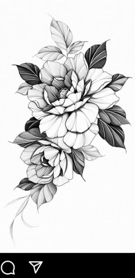 Two Peonies Tattoo, Stipple Flower Tattoo Design, Leaves Flowers Tattoo, Floral Mandala Tattoo Leg, Realistic Flowers Tattoo, Shadow Flower Tattoo, Ornamental Flower Design, Peony Flower Illustration, Peony Tattoo Design Drawing