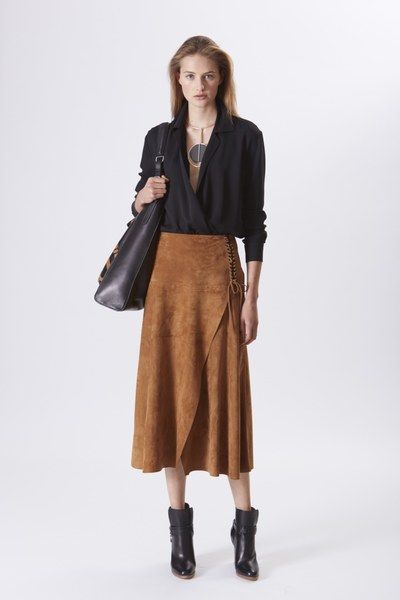 Ralph Lauren Resort 2016 Collection - Vogue Ralph Lauren Suede Skirt, Suede Wrap Skirt, Frontier Dress, Suede Skirts, Ralph Lauren Resort, Suede Dresses, Resort 2016 Fashion, Ralph Lauren Skirt, Brown Skirt