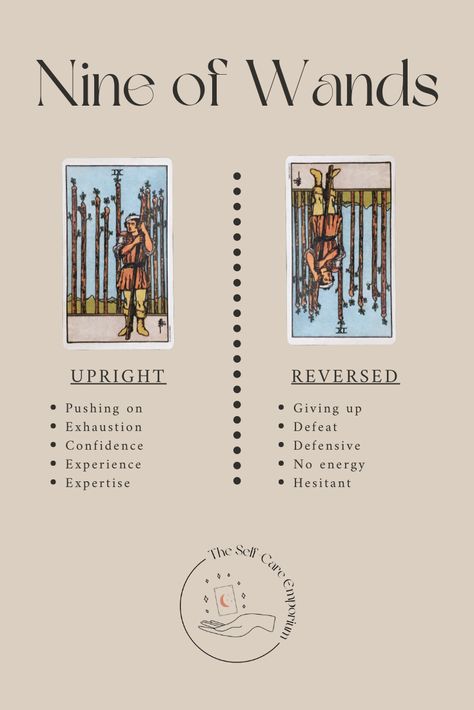 Nine of Wands Tarot Meaning & Guidance — | The Self-Care Emporium Nine Of Wands Reversed, 9 Of Wands Tarot Meaning Reversed, Nine Of Wands Tarot Meaning, Tarot Reversed, Nine Of Wands Tarot, 9 Of Wands, Tarot 101, Tarot Suits, Five Of Wands