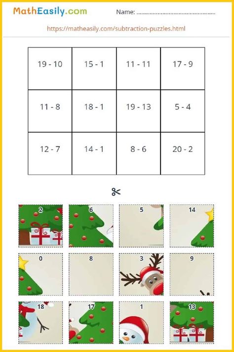 Math subtraction puzzles up to 20 Christmas Maths Activity, Christmas Logic Puzzles, Math Christmas Activities, Christmas Subtraction, Christmas Maths, Christmas Worksheet, Holiday Math Worksheets, Puzzles Printable, Worksheet Math