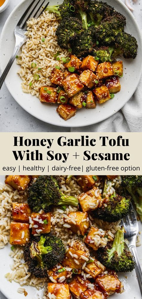 Easy Honey Garlic Tofu With Soy & Sesame | Walder Wellness, RD Tofu Recipes, Honey Garlic Tofu, Garlic Tofu, Tofu Recipes Healthy, Tofu Dishes, Baked Tofu, Honey Garlic, Meatless Meals, Vegan Dinner Recipes