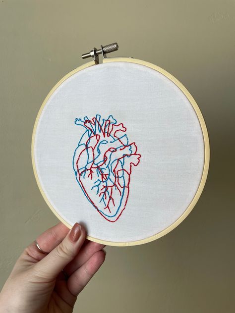 Excited to share this item from my #etsy shop: 3D effect anatomical heart embroidery hoop Cool Embroidery Ideas, Heart Textiles, Anatomical Heart Embroidery, Medical Embroidery, Anatomy Embroidery, Groomsmen Invitation, Embroidery Heart, Valentine Embroidery, Embroidery Hearts