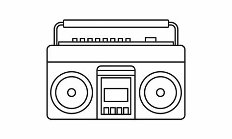 Boombox Coloring Page, Radio Art Drawing, Boom Box Drawing Easy, Radio Drawing Simple, Boom Box Drawing, Radio Doodle, Radio Tattoo, Boombox Drawing, Speaker Drawing