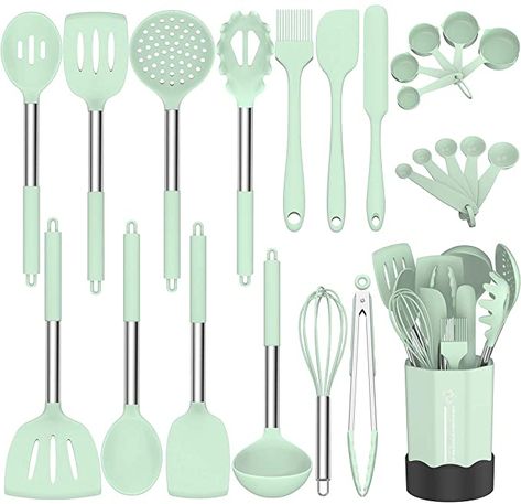 Green Kitchen Utensils, Pasta Server, Kitchen Pans, Kitchen Tongs, Kitchenware Set, Silicone Cooking Utensils, Silicone Kitchen Utensils, Soup Ladle, Slotted Spoon