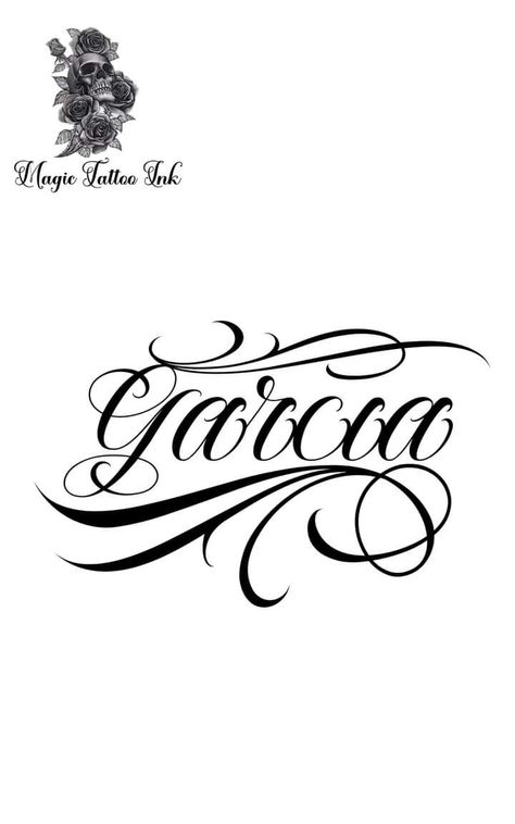 Garcia In Cursive, Lopez Tattoo Last Name, Garcia Tattoo Last Name, Last Name Ideas, Last Name Tattoos, Tattoo Lettering Alphabet, Mayan Tattoos, Word Drawings, Tattoo Fonts Cursive