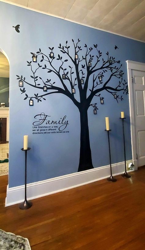 Family Tree Wall Decal with Family Like Branches on a Tree Quote Wall Decal Tree Wall Sticker (83" Wide x 83" high) (Black) Paint Family Tree On Wall, Tree Wall Painting Ideas Branches, Black Family Tree Wallpaper, Tree Wall Painting Ideas, Family Tree Wallpaper, Family Tree Wall Painting, Black Family Tree, Tree Design On Wall, Wall Drawing Ideas