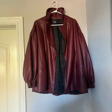 ZARA MAROON LEATHER JACKET Dark Red Leather Jacket Aesthetic, Bordeaux, Red Faux Leather Jacket, Wine Red Leather Jacket, Oversized Red Leather Jacket, Vintage Red Leather Jacket, Cherry Red Leather Jacket, Red Leather Jacket Aesthetic, Maroon Leather Jacket Outfit