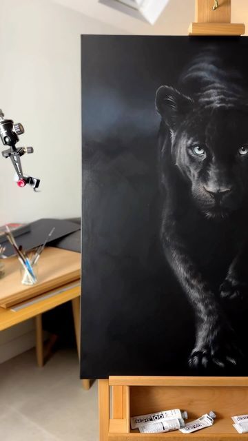 Black Panther Acrylic Painting, Black Jaguar Painting, Black Canvas Ideas, Big Canvas Painting Ideas Acrylic, Black Panther Painting, Family Canvas Painting, Panther Painting, Black Panther Drawing, Black Paintings