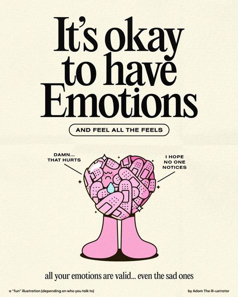 Photo by Adam, The ill-ustrator “Been going through it lately. This is a reminder to myself and to anyone else that needs to hear it. It’s okay to be sad.…” #visualcommunication #posterdesign #designfeed #designeveryday #posterdesigncommunity #graphicdesign #itsnicethat #illustration #illustrator #designer#tdkpeepshow #graphicinspiration #inspiration Its Okay To Feel All The Feels, Emotions Graphic Design, Cool Prints For Wall, Energy Graphic Design, Reminder To Myself, Going Through It, Fun Illustration, Graphic Design Fun, Happy Words