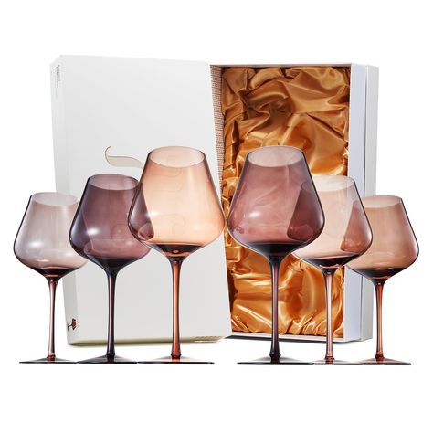 PRICES MAY VARY. Get ready to elevate the elegance of your home and host the perfect parties. This set gives you 6 colored glasses, so that you can enjoy your favorite wine with the right glass. Hand blown, lead free, crystal bordeaux wine glasses are made with the highest quality Italian style glass. These beautiful hand-crafted drinking glasses are designed with careful attention to detail for a flawless look. This set of six stemless glasses features an assorted set of colors perfect for ente Italian Style, Colored Wine Glasses, Bordeaux Wine, Colored Glassware, Wine Glass Set, Amber Color, Pharmacy Gifts, Glass Set, Home Decor Furniture