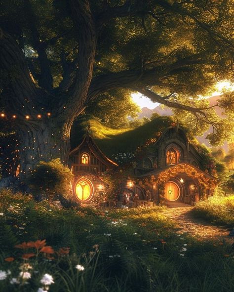 Magic Village, Lotr Wedding, Earth House, Fairytale Cottage, Picture Prompts, Hobbit Hole, Earth Homes, The Shire, Fantasy Pictures