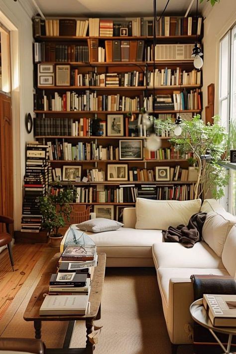 Home Library Sofa, Modern Bookcase Design, Library Aesthetics, Modern Home Library, Bookshelf Designs, Cozy Home Library, Home Library Rooms, Library Interior, Bookshelf Ideas