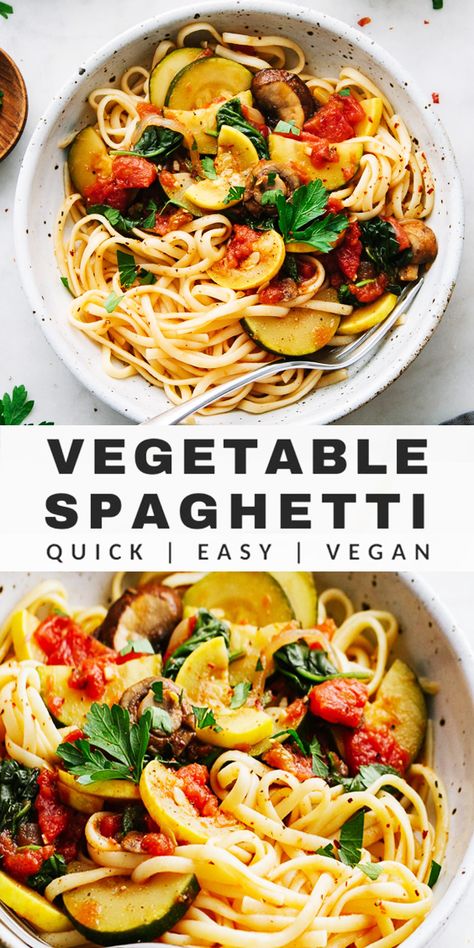 Vegan Veggie Spaghetti, Vegetarian Speggetti, Veggies With Spaghetti, Spaghetti Recipes With Vegetables, Fruits And Vegetables Recipes, Vegetable Spaghetti Recipes, Veggie Linguine Recipes, Veggie Spaghetti Recipes, Vegetable Dishes Main