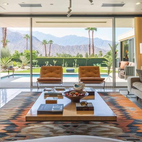 Living Spaces: Where Comfort Meets Style Los Angeles Living Room, Palm Springs Interior Design Mid Century, Palm Springs Home Interior, Room Divider With Storage, Divider With Storage, 1960 Interior Design, Palm Springs Style Interior, Palm Springs Living Room, Palm Springs Interior Design