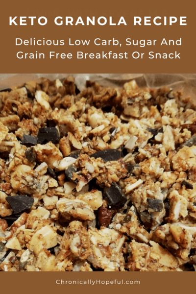 Keto Granola Recipe, pin by Chronically Hopeful Keto Homemade Granola, No Carb Granola, Keto Granola Recipe Low Carb, Low Fat Granola Recipe, Keto Granola Recipe, Breakfast Cereal Recipes, Chocolate Granola Recipe, Granola Cookies, Grain Free Breakfast