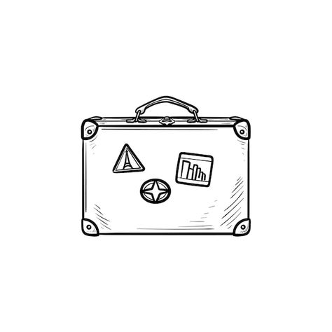 Travel Suitcase Illustration, Vintage Suitcase Tattoo, Baggage Drawing, Briefcase Drawing, Suitcase Doodle, Suitcase Drawing, Suitcase Tattoo, Japon Aesthetic, Suitcase Illustration